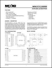 MX27C2000MC-45 datasheet: Access time: 45; 2M-bit (256K x 8) CMOS EPROM MX27C2000MC-45