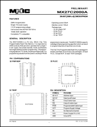 MX27C2000APC-90 datasheet: Access time: 90; 2M-bit (256K x 8) CMOS EPROM MX27C2000APC-90