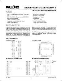 MX27C2048PC-70 datasheet: Access time: 70; 2M-bit (256K x 8/128 x 16) CMOS EPROM MX27C2048PC-70