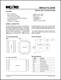 MX27C256PC-70 datasheet: Access time: 70; 256K-bit (32K x 8) CMOS EPROM MX27C256PC-70