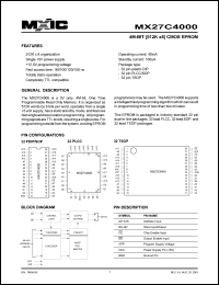 MX27C4000PC-15 datasheet: Access time: 150ns; 4M-bit (512K x 8) CMOS EPROM MX27C4000PC-15