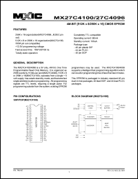 MX27C4096PC-10 datasheet: Access time: 100ns; 4M-bit (512K x 8/256 x 16) CMOS EPROM MX27C4096PC-10