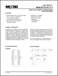 MX27C4111MC-10 datasheet: Access time: 100ns; 4M-bit (512K x 8/256 x 16) CMOS EPROM with page mode MX27C4111MC-10