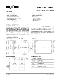 MX27C8000QC-15 datasheet: Access time: 150ns; 8M-bit (1M x 8) CMOS EPROM MX27C8000QC-15