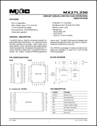 MX27L256PI-12 datasheet: Access time: 120ns; 256K-bit (32K x 8) low voltage operation CMOS EPROM MX27L256PI-12