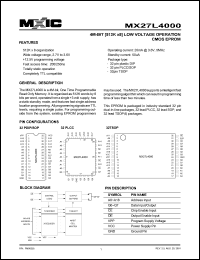 MX27L4000QI-25 datasheet: Access time: 250ns; 4M-bit (512K x 8) low voltage operation CMOS EPROM MX27L4000QI-25