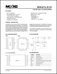 MX27L512QC-25 datasheet: Access time: 250ns; 512K-bit (64K x 8) CMOS EPROM MX27L512QC-25