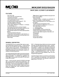 MX29F002TTC-70 datasheet: Access time: 70ns; 2M-bit (256K x 8) CMOS flash memory MX29F002TTC-70