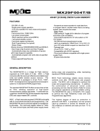 MX29F004TPC-70 datasheet: Access time: 70ns; 4M-bit (512K x 8) CMOS flash memory MX29F004TPC-70
