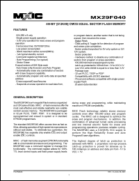 MX29F040QC-55 datasheet: Access time: 55ns; 4M-bit (512K x 8) CMOS equal sector flash memory MX29F040QC-55