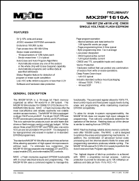 MX29F1610A datasheet: 16M-bit (2M x 8/1M x 16) CMOS single voltage flash EEPROM MX29F1610A