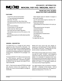 MX29L1611GPC-10 datasheet: Access time: 100ns; 16M-bit (2M x 8/1M x 16) CMOS single voltage pagemode flash EEPROM MX29L1611GPC-10