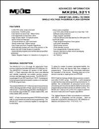 MX29L3211MC-10 datasheet: Access time: 100ns; 32M-bit (4M x 8/2M x 16) CMOS single voltage pagemode flash EEPROM MX29L3211MC-10