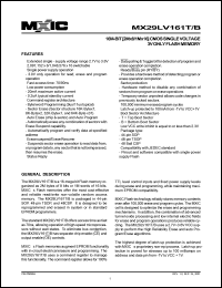 MX29LV161BTI-90 datasheet: Access time: 90ns; 16M-bit (2M x 8/1M x 16) CMOS single voltage 3V only flash memory MX29LV161BTI-90