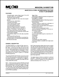 MX29LV400TMC-70 datasheet: Access time: 70ns; 4M-bit (512K x 8/256K x 16) CMOS single voltage 3V only flash memory MX29LV400TMC-70