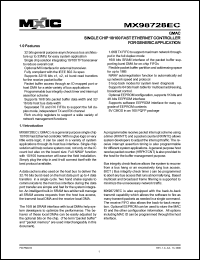 MX98728EC datasheet: Single-chip 10/100 fast ethernet NIC controller for generic application MX98728EC