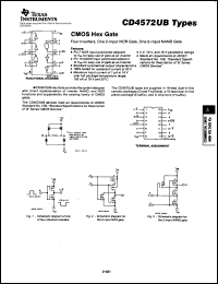 CD4572UBE datasheet:  CMOS HEX GATE (WITH 4 INVERTERS, ONE 2-INPUT NOR GATE, AND ONE 2-INPUT NAND GATE) CD4572UBE