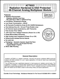 ACT8503-S datasheet: Radiation hardened and ESD protected 48-channel analog multiplexer module. Screened to the individual test methods of MIL-STD-883 IAW MIL-PRF-38534 class K. ACT8503-S
