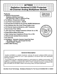ACT8502-C datasheet: Radiation hardened and ESD protected 48-channel analog multiplexer module. Commercial Flow. ACT8502-C
