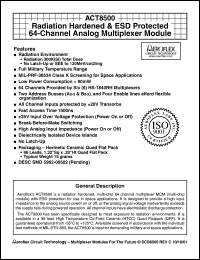 ACT8500-I datasheet: Radiation hardened and ESD protected 64-channel analog multiplexer module. ACT8500-I