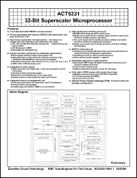 ACT-5231PC-200F22M datasheet: 32-bit superscaler microprocessor. Speed 200 MHz. Screened to the individual test methods of MIL-STD-883. ACT-5231PC-200F22M