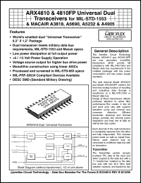 ARX4811-2 datasheet: Universal dual transceiver for macair A3818, A5690, A5232, A4905 and MIL-STD-1553. Normally low. ARX4811-2