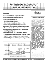 ACT4423 datasheet: Dual transceiver for MIL-STD-1553/1760. ACT4423