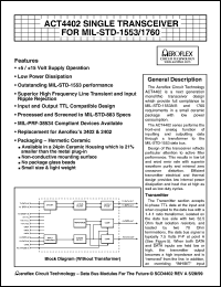 ACT4402 datasheet: Single transceiver for MIL-STD-1553/1760 ACT4402