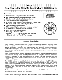 CT2565-201-2 datasheet: Bus controller, remote terminal and BUS monitor for MIL-STD-1553B. DESC SMD # 5962-8858501YC. Screening per SMD. CT2565-201-2