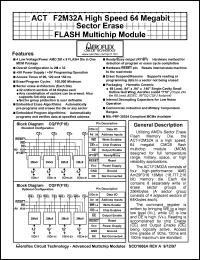 ACT-F2M32A-120F18M datasheet: High speed 64 Megabit sector erase FLASH multichip module. Speed 120ns. ACT-F2M32A-120F18M