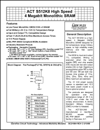 ACT-S512K8N-055F4Q datasheet: High speed 4 Megabit monolithic SRAM. Speed 55ns. ACT-S512K8N-055F4Q