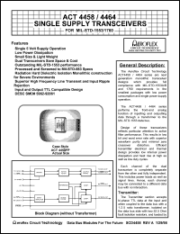 ACT4464 datasheet: Single supply transceiver for MIL-STD-1553/1760. Receiver data level normally high Rx. Configuration dual. ACT4464