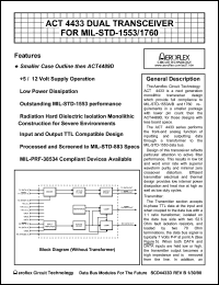 ACT4433-DF datasheet: Dual tranceiver for MIL-STD-1553/1760. Rx standby normally low. ACT4433-DF