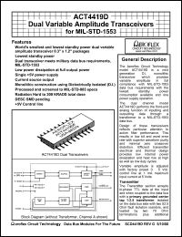 ACT4419D datasheet: Dual variable amplitude tranceiver for MIL-STD-1553. ACT4419D