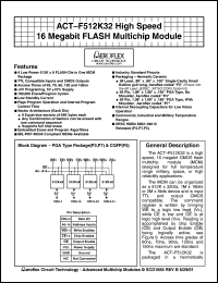 ACT-F512K32N-060F5Q datasheet: High speed 16 Megabit FLASH multichip module. Speed 60 ns ACT-F512K32N-060F5Q