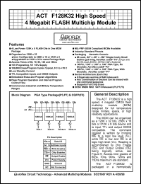 ACT-F128K32N-120P7Q datasheet: High speed 4 Megabit FLASH multichip module. Speed 120ns. ACT-F128K32N-120P7Q