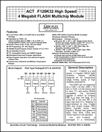 ACT-F128K32N-060P3Q datasheet: High speed 4 Megabit FLASH multichip module. Speed 60ns. ACT-F128K32N-060P3Q