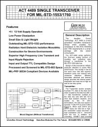 ACT4489-I datasheet: Single transceiver for MIL-STD-1553/1760. Rx standby normally high. ACT4489-I