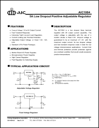 AIC1084-33CT datasheet: Output voltage: 3.3V; 5A low dropout positive adjustable regulator AIC1084-33CT
