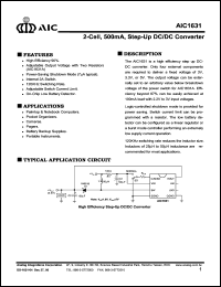 AIC1631CN datasheet: 2-cell, 500mA, step-up DC/DC converter AIC1631CN