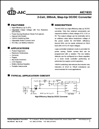 AIC1633CS datasheet: 2-cell, 200mA, step-up DC/DC converter AIC1633CS