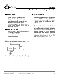 AIC1680N16CV datasheet: Ultra low power voltage detector AIC1680N16CV