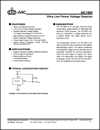 AIC1680P16CV datasheet: Ultra low power voltage detector AIC1680P16CV