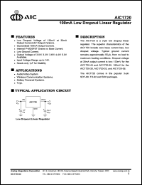 AIC1720-33CZL datasheet: 100mA low dropout linear regulator AIC1720-33CZL