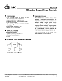 AIC1720-36CZL datasheet: 100mA low dropout linear regulator AIC1720-36CZL