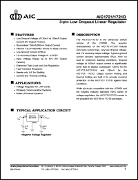 AIC1721-5CZ datasheet: 3-pin low dropout linear regulator AIC1721-5CZ