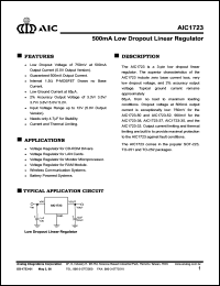 AIC1723-33CY datasheet: 500mA low dropout linear regulator AIC1723-33CY