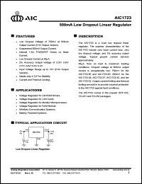 AIC1723-37CF datasheet: 500mA low dropout linear regulator AIC1723-37CF