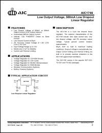 AIC1740-20CY datasheet: Low output voltage: 2.0V; 500mA low dropout linear regulator AIC1740-20CY