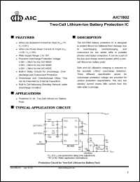 AIC1802BCS datasheet: Overcharge protection voltage: 4.30V; two-cell lithium-lon battery protection IC AIC1802BCS
